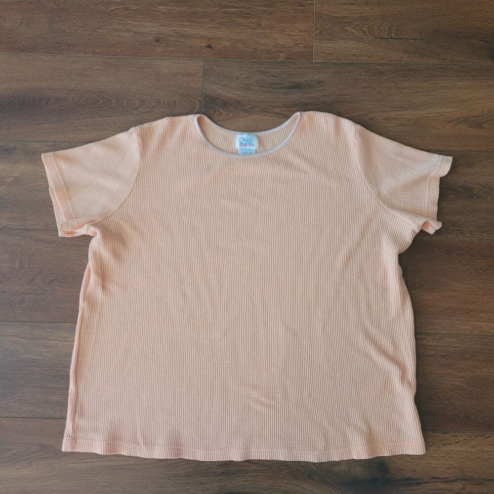 Vintage Waffle Knit Thermal Womens 1X Orange Shirt Short Sleeve Grunge Top ROC